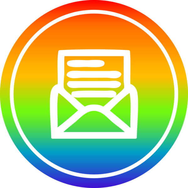 bir insan tarafından çizilmiş gökkuşağı gradyanı olan zarf harfli dairesel simge