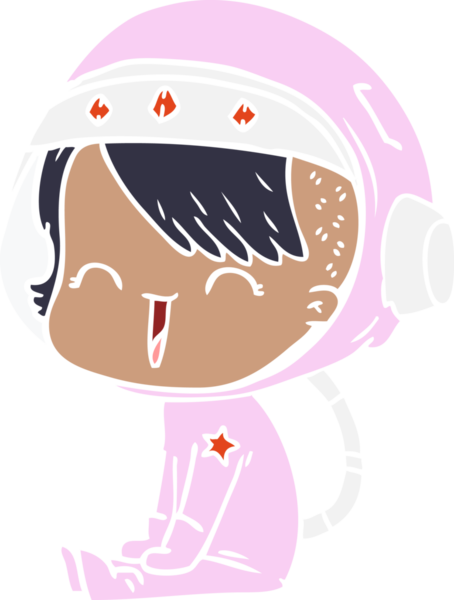 Bir insan tarafından çizilmiş mutlu düz renkli çizgi film kızı.