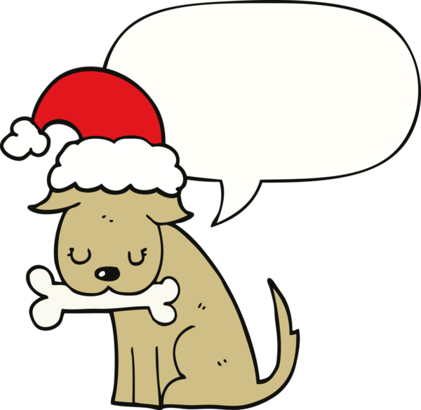 Bir insan tarafından çizilmiş konuşma balonu olan şirin bir Noel köpeği.
