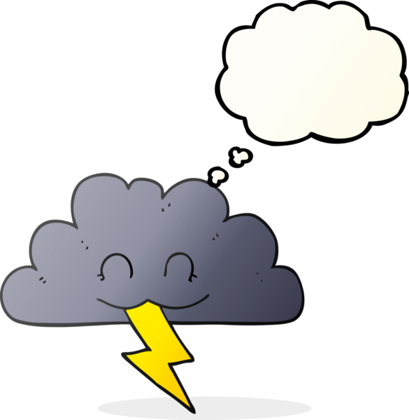 Bir insan tarafından çizilen serbest çizim düşünce kabarcığı fırtına bulutu