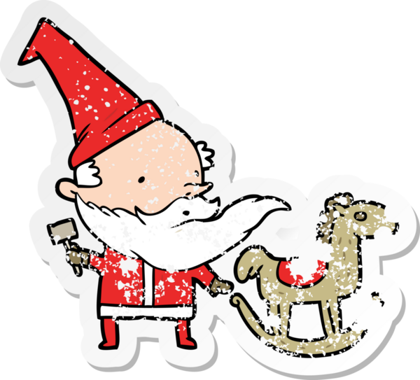 Bir insan tarafından çizilmiş oyuncak yapan karikatür Noel Baba 'nın sıkıntılı çıkartması.