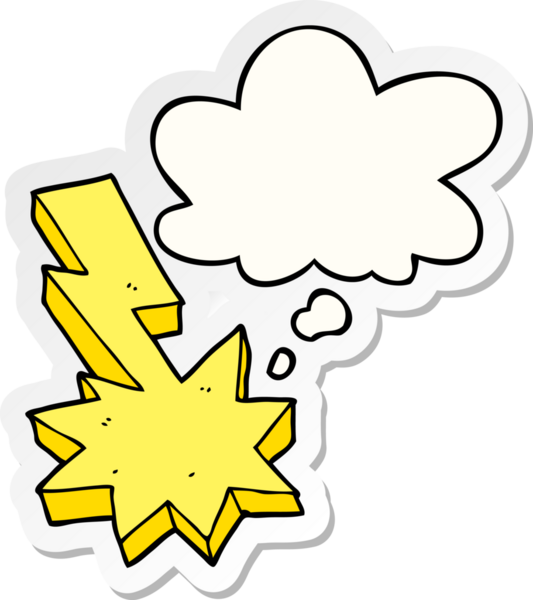 Düşünce baloncuklu karikatür yıldırımı insan tarafından çizilmiş bir çıkartma gibi.