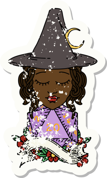 Bir insan tarafından çizilmiş 20 D20 zarlı Retro Dövme Tarzı insan büyücüsü