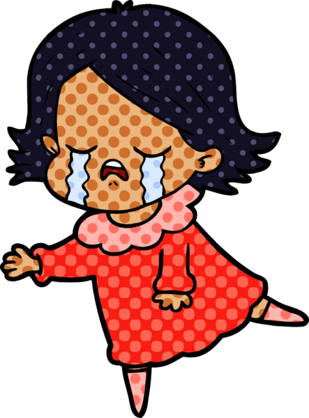 Bir insan tarafından çizilmiş ağlayan çizgi film kızı.