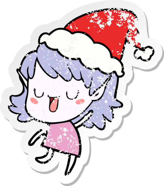 Bir insan tarafından çizilmiş Noel Baba şapkası takan bir elf kızı çizilmiş.