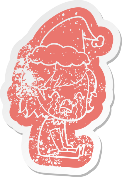 Bir insan tarafından çizilmiş Noel Baba şapkası takan ağlayan vampir bir kızın garip bir karikatürü.