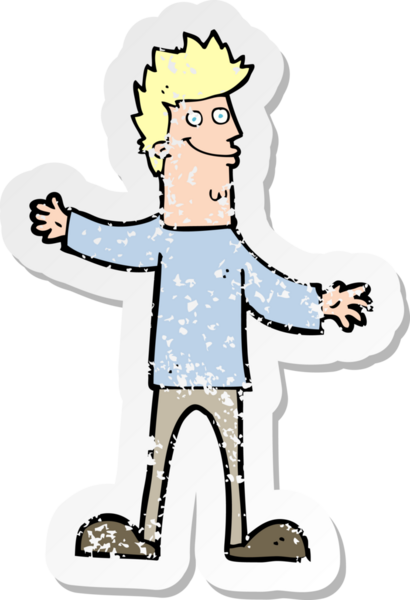 Bir insan tarafından çizilmiş mutlu bir adamın karikatür yapıştırması.