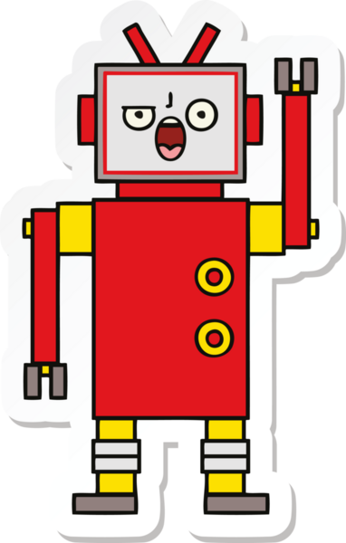 Bir insan tarafından çizilmiş sevimli, kızgın bir robotun çıkartması.