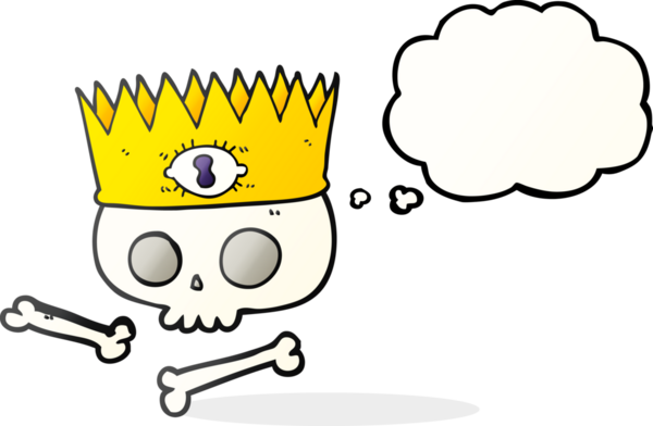 İnsan tarafından çizilmiş eski bir kafatasına serbest çizim baloncuk karikatür sihirli taç