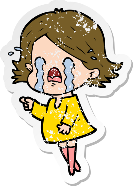 Bir insan tarafından çizilmiş ağlayan karikatürlü bir kadının sıkıntılı çıkartması.