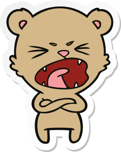 Bir insan tarafından çizilmiş kızgın bir çizgi film ayısının çıkartması.