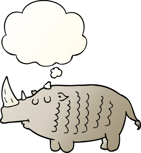 Düşünce baloncuğu olan çizgi film gergedanları, bir insan tarafından çizilmiş düzgün eğimli şekildedir.