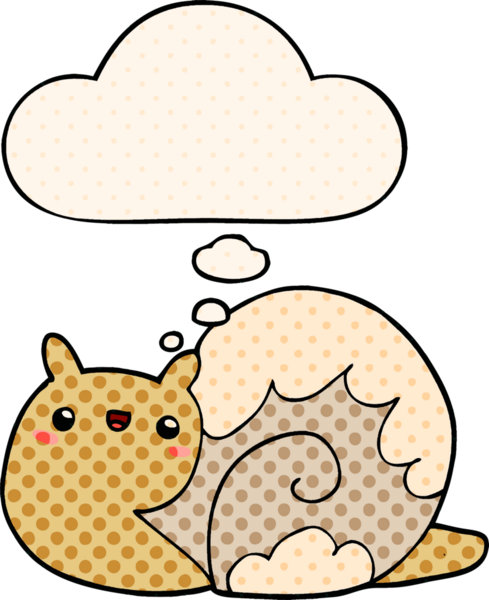 Çizgi roman tarzında bir insan tarafından çizilmiş düşünce baloncuğu olan sevimli çizgi film salyangozu.