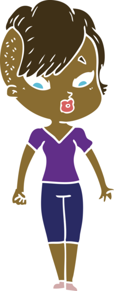 Düz renkli çizgi film bir insan tarafından çizilmiş kızı şaşırttı.