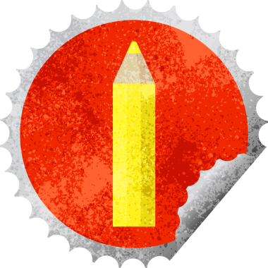 Bir insan tarafından çizilmiş sarı renkli kalem grafik vektör illüstrasyon yuvarlak etiket