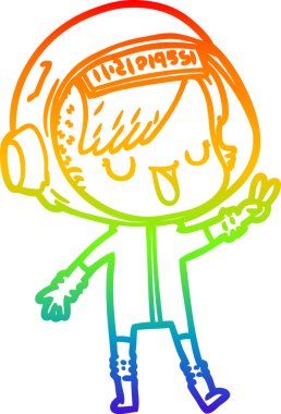 Gökkuşağı gradyan çizgi çizimi bir insan tarafından çizilmiş astronot bir kadın.