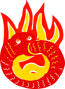 Çizgi film yılanı insan tarafından çizilmiş kendi kuyruğunu yiyor.