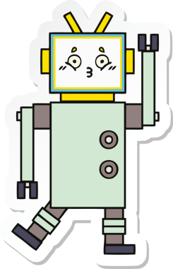 Bir insan tarafından çizilmiş şirin çizgi film robotunun çıkartması.