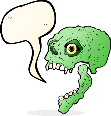 bir insan tarafından çizilmiş konuşma baloncuklu korkunç kafatası.