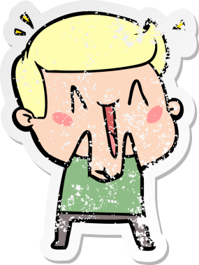 Bir insan tarafından çizilmiş heyecanlı bir karikatür çıkartması.