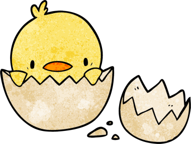 Bir insan tarafından çizilmiş yumurtadan çıkan sevimli çizgi film pilici.