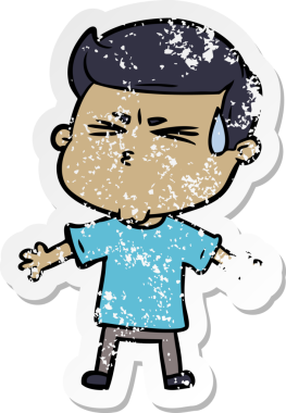 Bir insan tarafından çizilmiş terleyen bir çizgi film karakterinin sıkıntılı çıkartması.