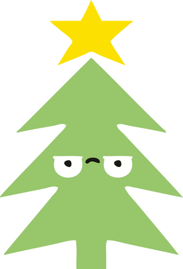 Bir insan tarafından çizilmiş bir noel ağacının düz renkli retro karikatürü