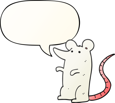 bir insan tarafından çizilmiş, konuşma baloncuklu çizgi film faresi.