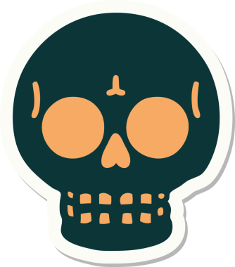 Bir insan tarafından çizilmiş bir kafatasının geleneksel stiliyle dövme çıkartması.