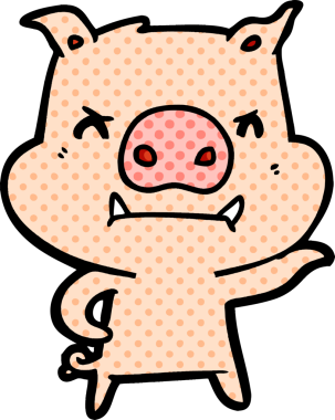 Bir insan tarafından çizilmiş kızgın çizgi film domuzu.