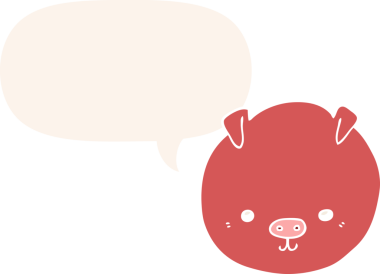 Bir insan tarafından çizilmiş, konuşma baloncuklu çizgi film domuzu.