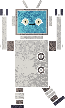 Bir insan tarafından çizilmiş bir robotun retro çizim tarzı karikatürü