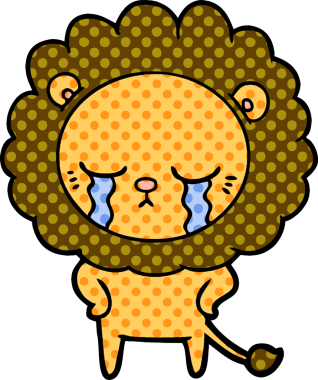 Bir insan tarafından çizilmiş ağlayan çizgi film aslanı.