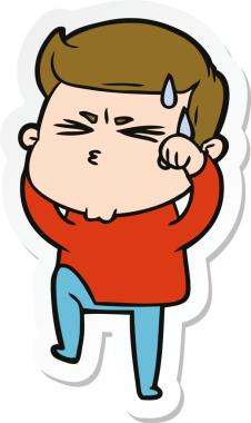 Bir insan tarafından çizilmiş terleyen bir karikatür adamın çıkartması.