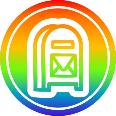 Bir insan tarafından çizilmiş gökkuşağı gradyanı olan posta kutusu dairesel simgesi