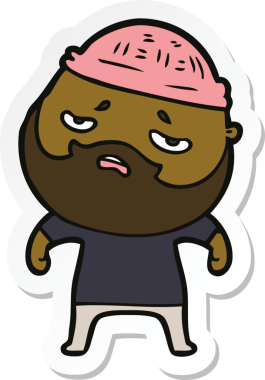 Bir insan tarafından çizilmiş sakallı endişeli bir karikatür çıkartması.