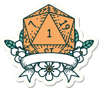 Bir insan tarafından çizilmiş doğal bir d20 zar etiketi.