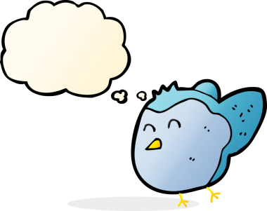 Bir insan tarafından çizilmiş düşünce baloncuklu çizgi film kuşu.