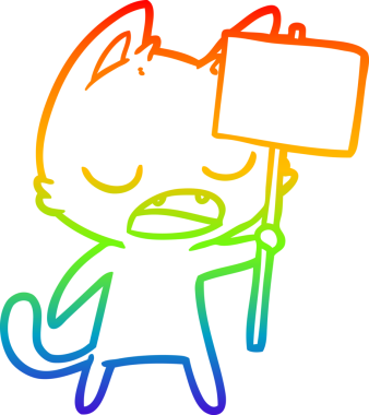 Gökkuşağı gradyan çizgisi bir insan tarafından çizilmiş konuşan kedi karikatürü.