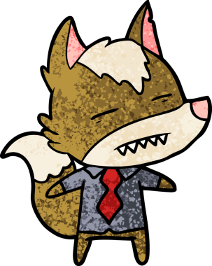 Bir insan tarafından çizilmiş dişleri gösteren bir ofis kurdu.