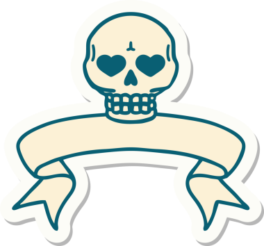 Bir insan tarafından çizilmiş kafatasının pankartıyla dövme stili etiketi