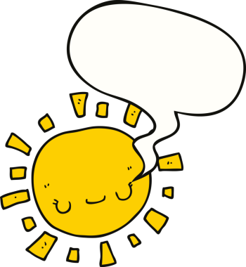 Bir insan tarafından çizilmiş konuşma baloncuklu çizgi film güneşi.