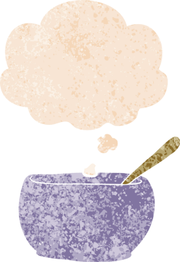 Düşünce baloncuklu çizgi film çorba kasesi grunge sıkıntılı retro tarzı bir insan tarafından çizilmiş