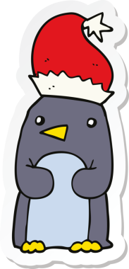 Bir insan tarafından çizilmiş şirin bir Noel pengueninin çıkartması.