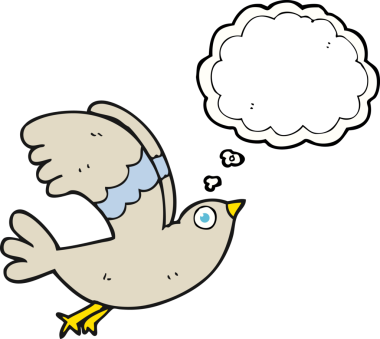 Bir insan tarafından çizilmiş serbest çizim balon karikatür kuşu.