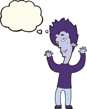 Bir insan tarafından çizilmiş düşünce balonlu vampir adam.