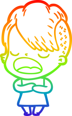 Gökkuşağı gradyan çizgi çizimi bir insan tarafından çizilen havalı hippi kız çizimi