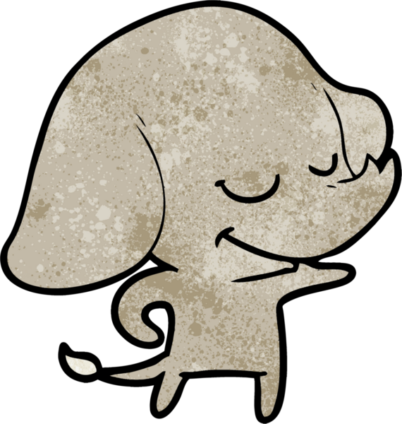 Bir insan tarafından çizilmiş gülümseyen bir fil.