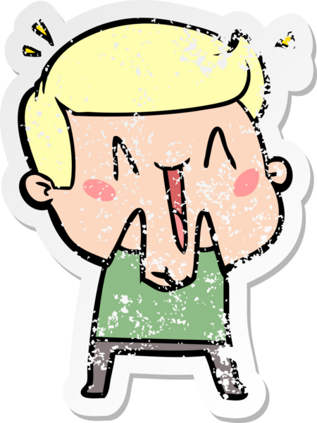 Bir insan tarafından çizilmiş heyecanlı bir karikatür çıkartması.