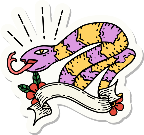 Bir insan tarafından çizilmiş dövme stili tıslayan yılan.